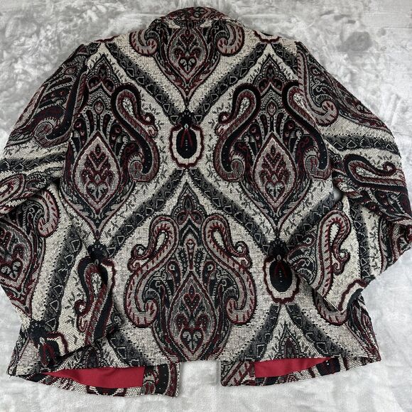 Coldwater Creek Open Blazer Womens Medium Beaded Tapestry White Black Red (0992) - Picture 6 of 12